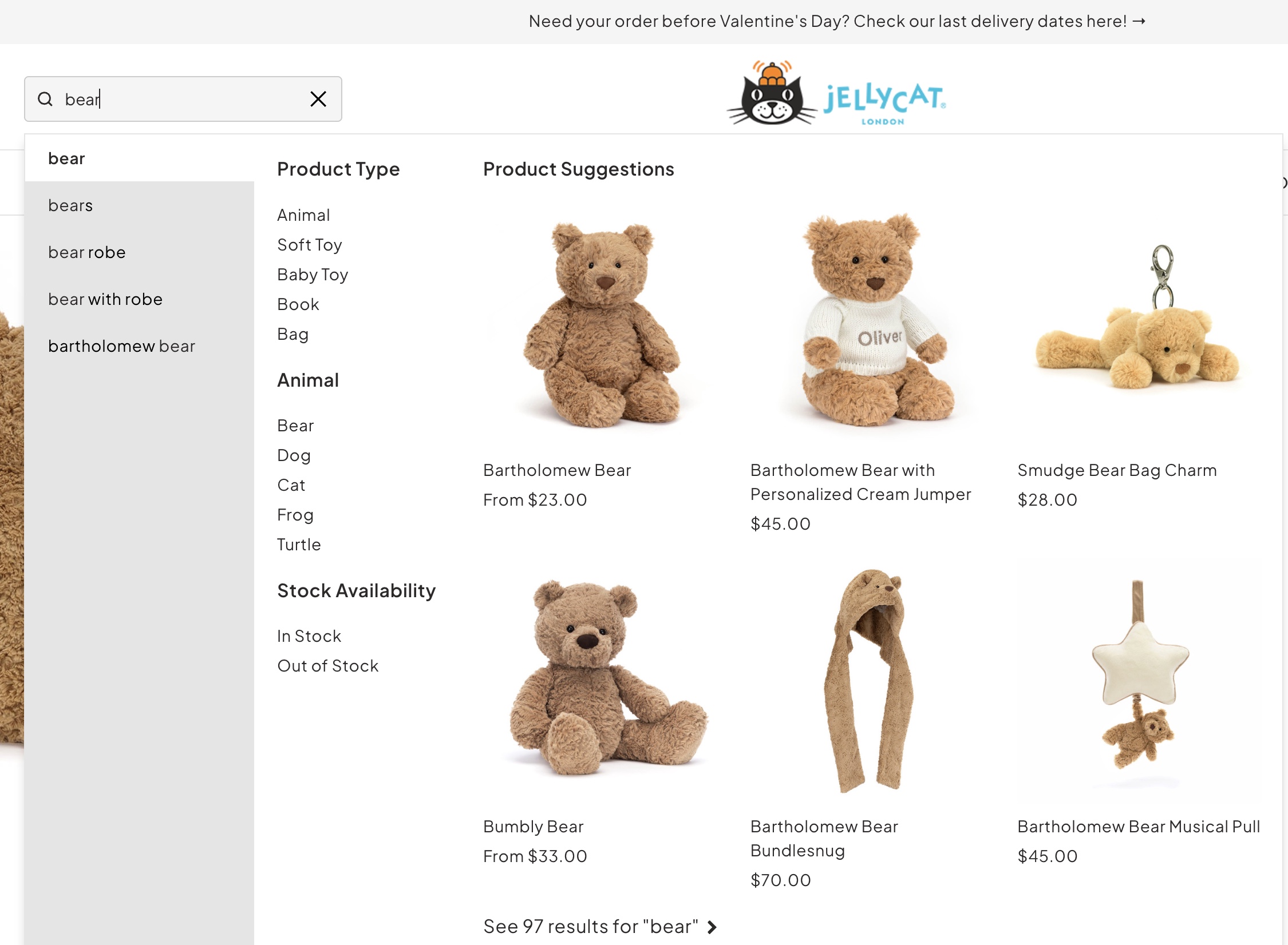 Jellycat homepage screenshot